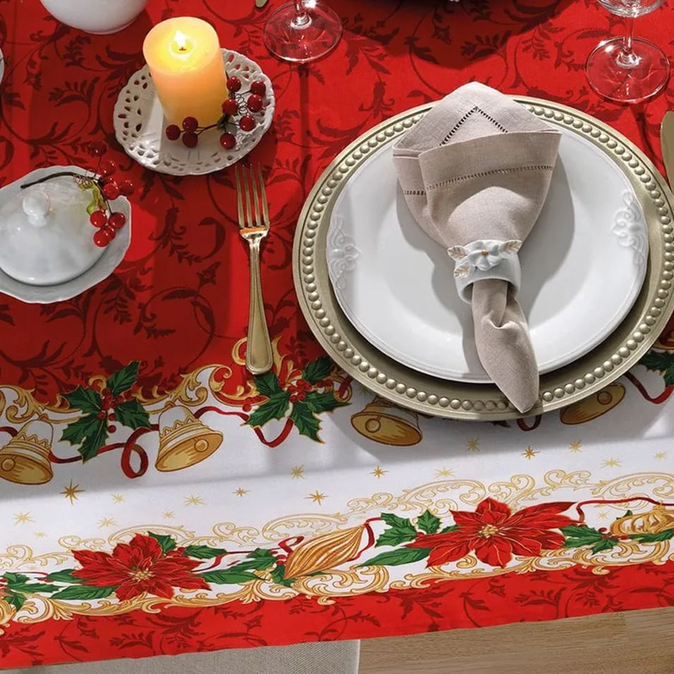 Encontraproduto.com.br - Toalha Mesa Quadrada Athenas 140x140cm Natal 110 Dohler