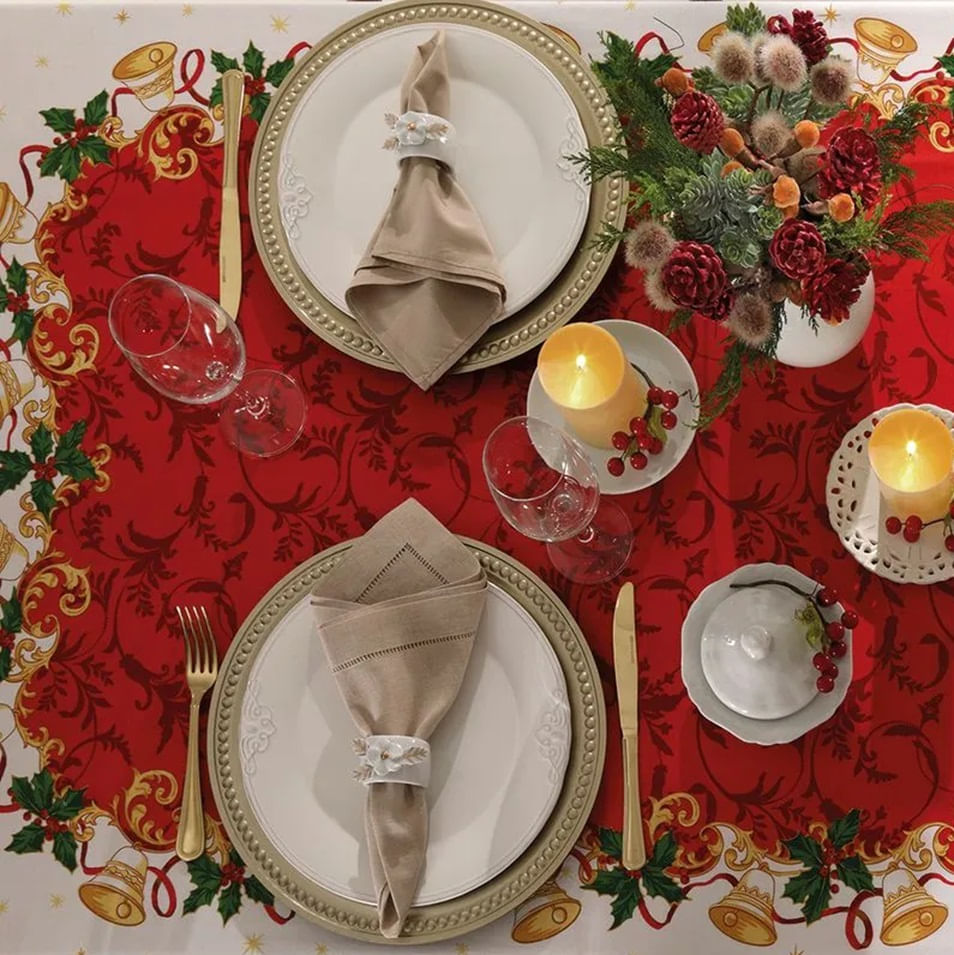 Encontraproduto.com.br - Toalha Mesa Quadrada Athenas 140x140cm Natal 110 Dohler