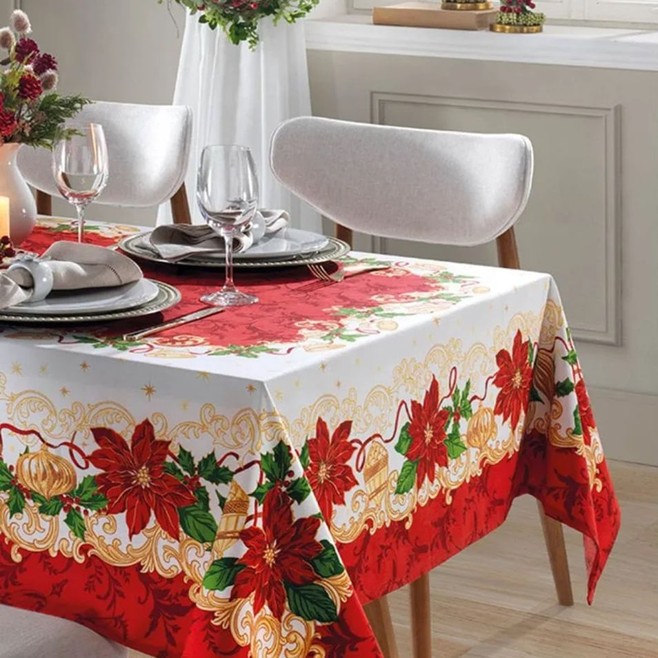 Encontraproduto.com.br - Toalha Mesa Quadrada Athenas 140x140cm Natal 110 Dohler