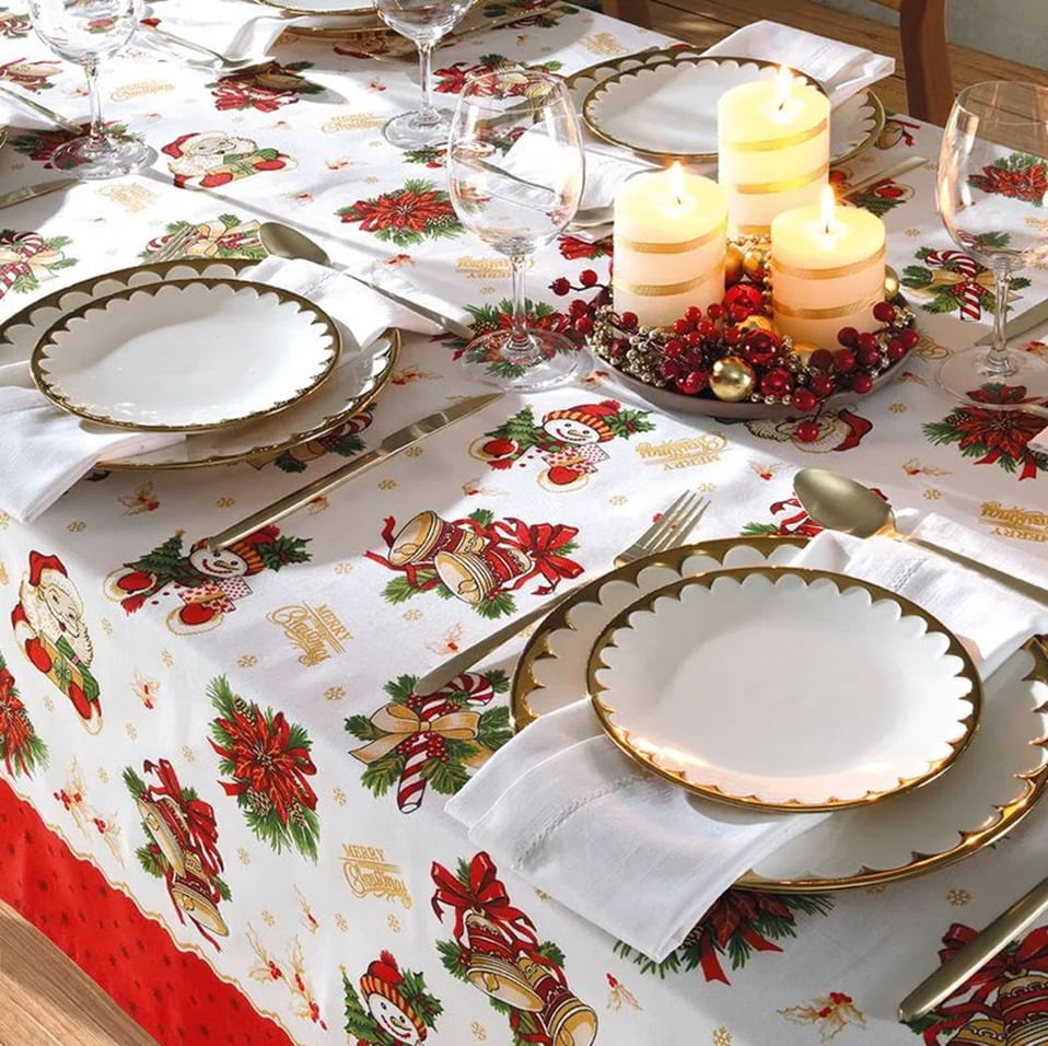 Encontraproduto.com.br - Toalha de Mesa Retangular Natal Athenas Estampada 1,40m x 2,10m - Dohler