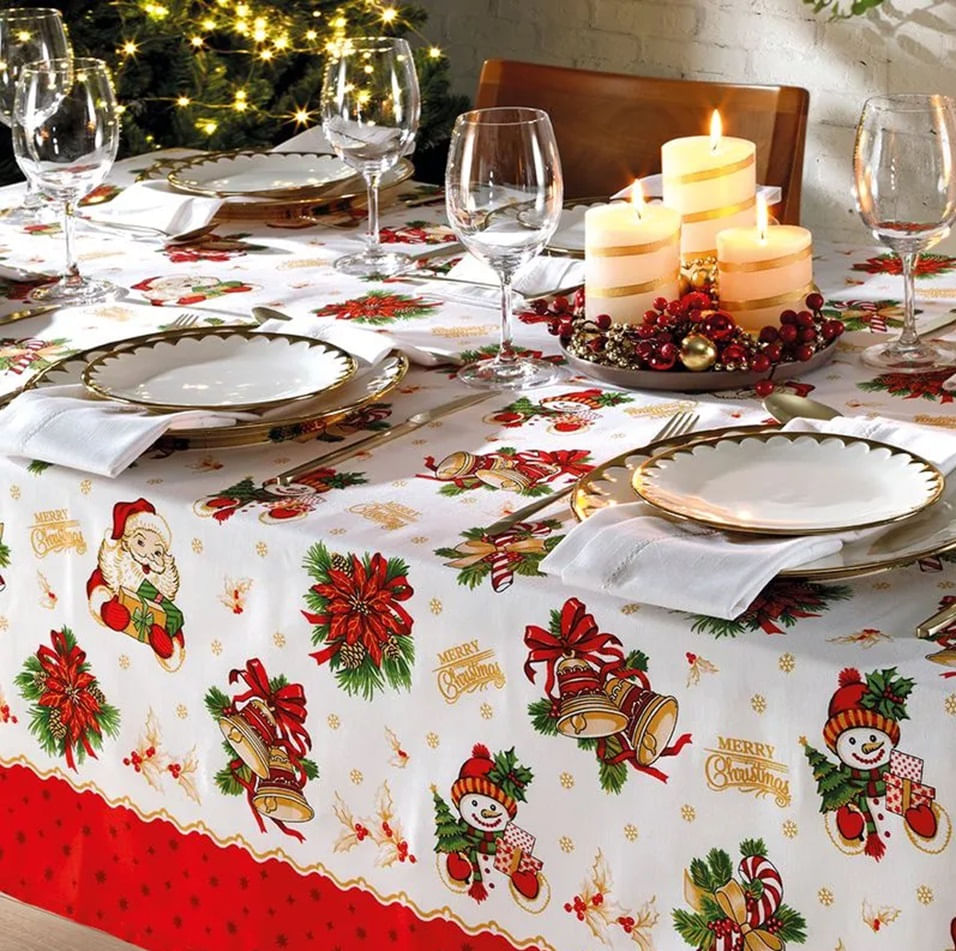 Encontraproduto.com.br - Toalha de Mesa Retangular Natal Athenas Estampada 1,40m x 2,10m - Dohler
