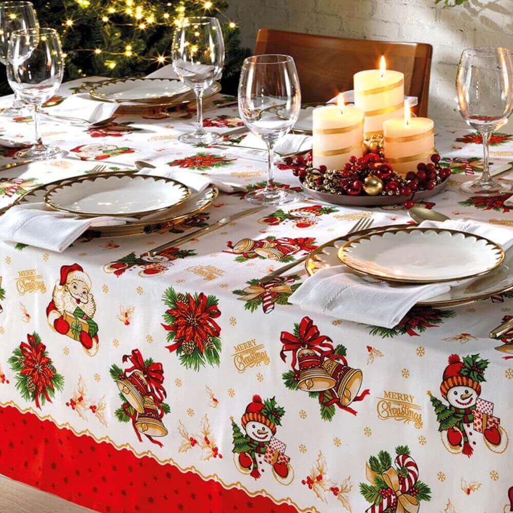Encontraproduto.com.br - Toalha de Mesa Retangular Natal Athenas Estampada 1,40m x 2,10m - Dohler