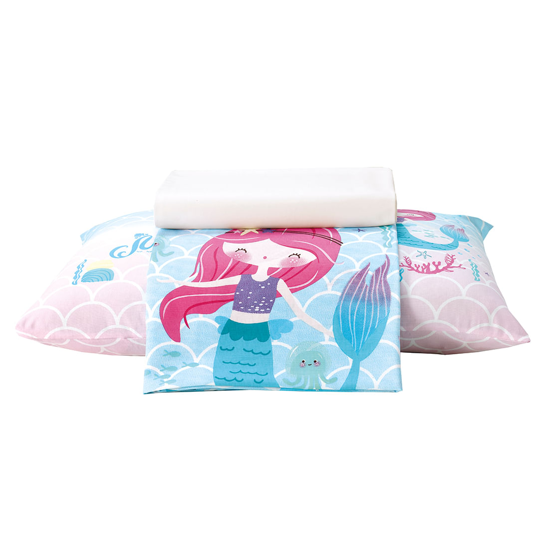 Encontraproduto.com.br - Jogo de Cama Solteiro Kids Priori Sereia 130 Fios Dohler