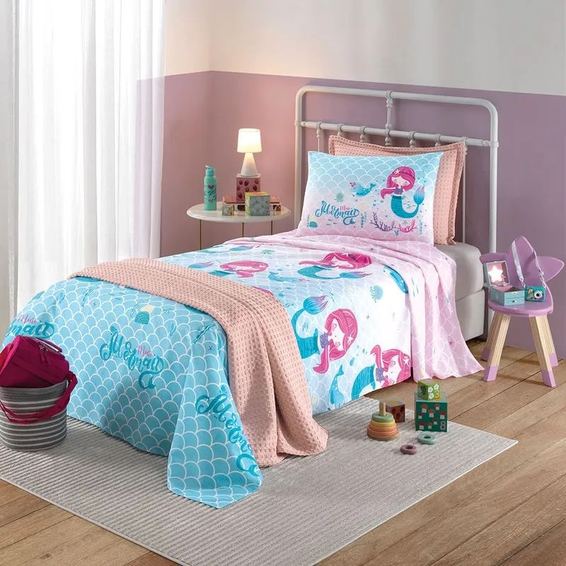 Encontraproduto.com.br - Jogo de Cama Solteiro Kids Priori Sereia 130 Fios Dohler