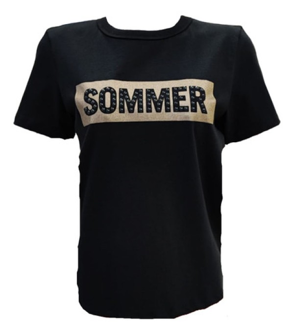Camiseta Sommer Estampada Com Aplicação Preto