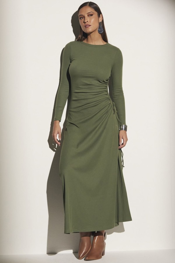 Encontraproduto.com.br - Vestido Midi Sommer Detalhe Franzido Lateral Verde
