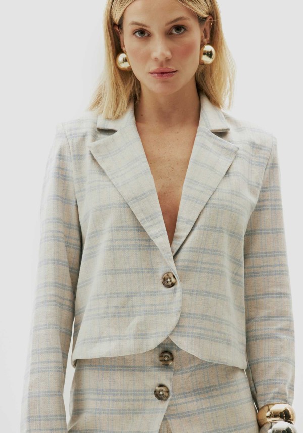 Encontraproduto.com.br - Blazer Curto Alfaiataria Xadrez
