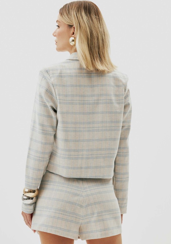Encontraproduto.com.br - Blazer Curto Alfaiataria Xadrez
