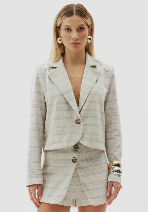 Encontraproduto.com.br - Blazer Curto Alfaiataria Xadrez