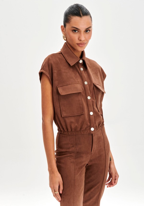 Encontraproduto.com.br - Camisa Curta com Bolsos Suede