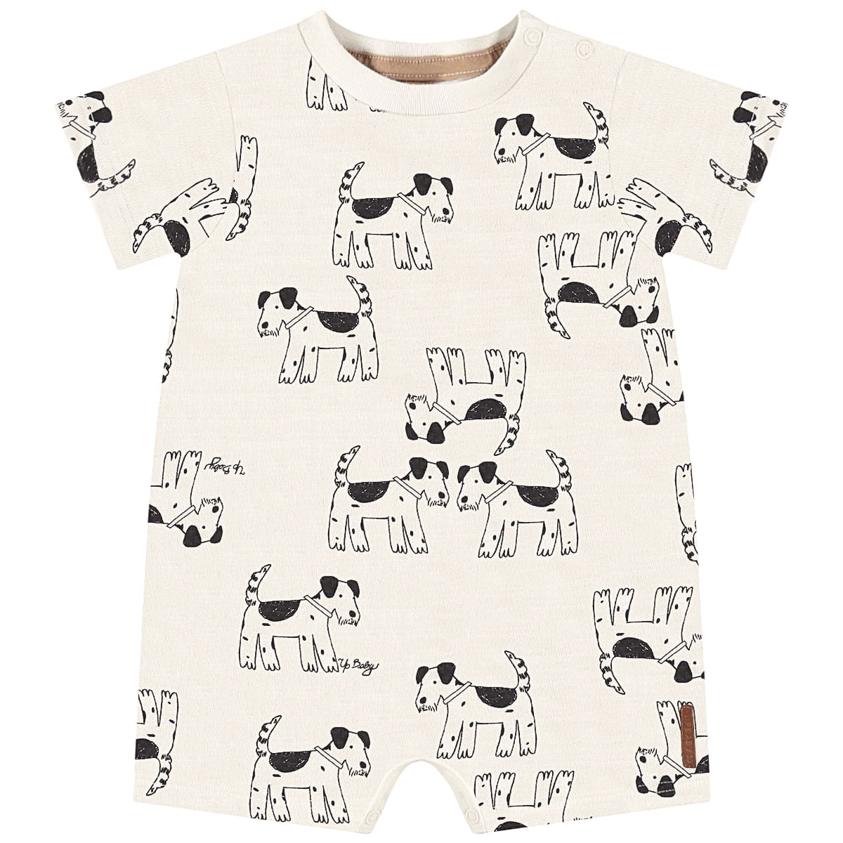 Macacão curto para bebê em meia malha flamê Cachorrinho - Up Baby
