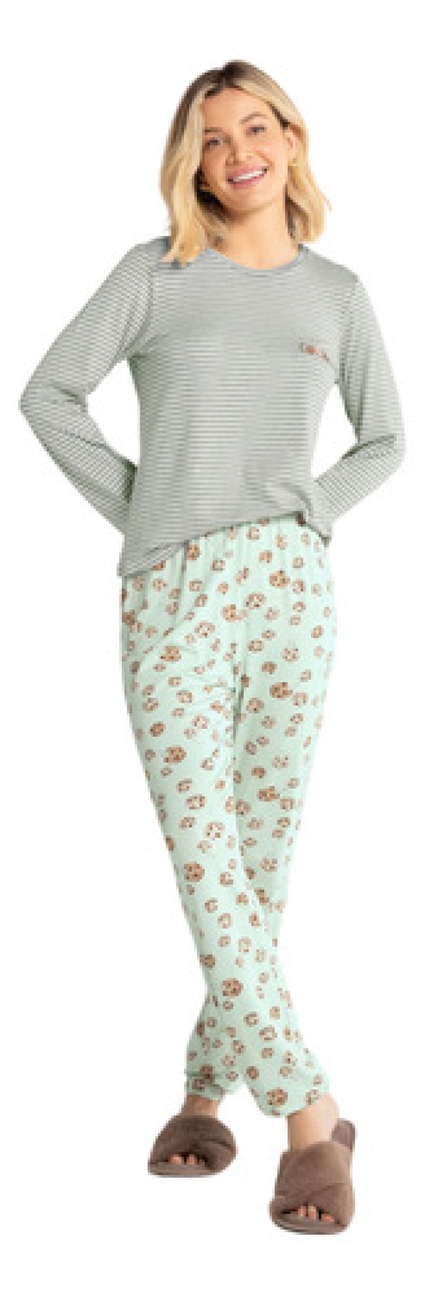 Pijama Longo Lunender Estampado Verde