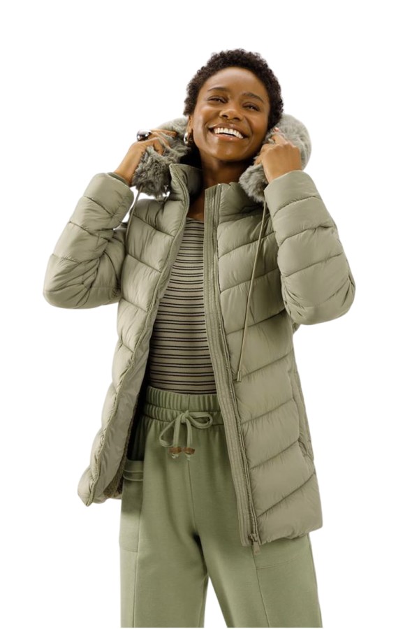 Encontraproduto.com.br - Jaqueta Puffer Lunender Alongada Com Capuz Verde