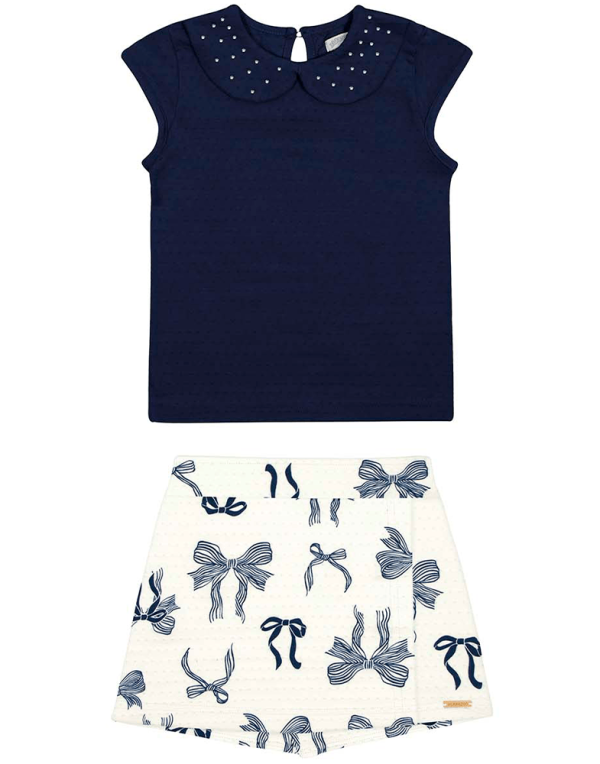 Encontraproduto.com.br - Conjunto Alakazoo Infantil Verão com Strass e Estampa Lacinhos 4/10 - 46863