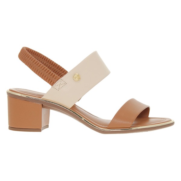 Encontraproduto.com.br - Sandália Salto Beira Rio Creme e Camel Feminina