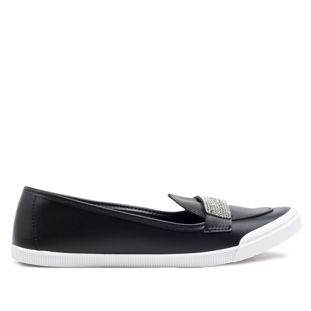 Sapatilha Feminina Moleca com Detalhe em Strass Preto