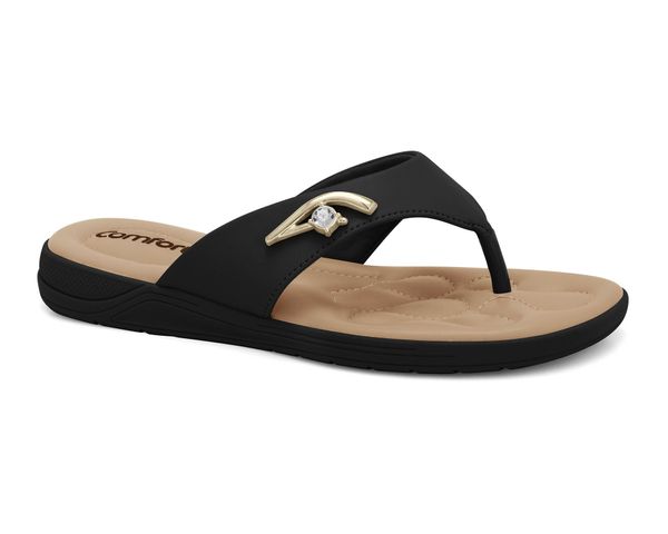 Chinelo Feminino Comfortflex Tiras com Enfeite Preto