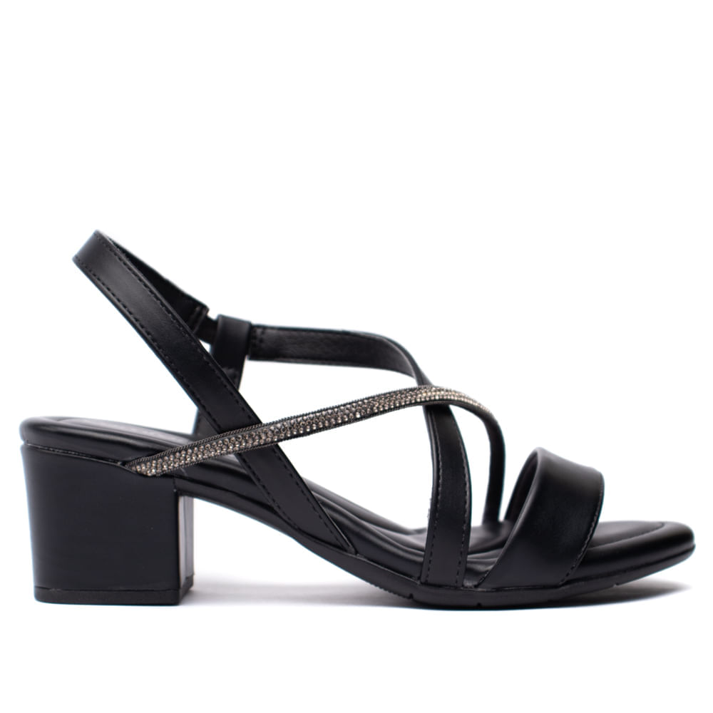 Sandália Feminina Comfortflex Salto Bloco com Brilho Preto