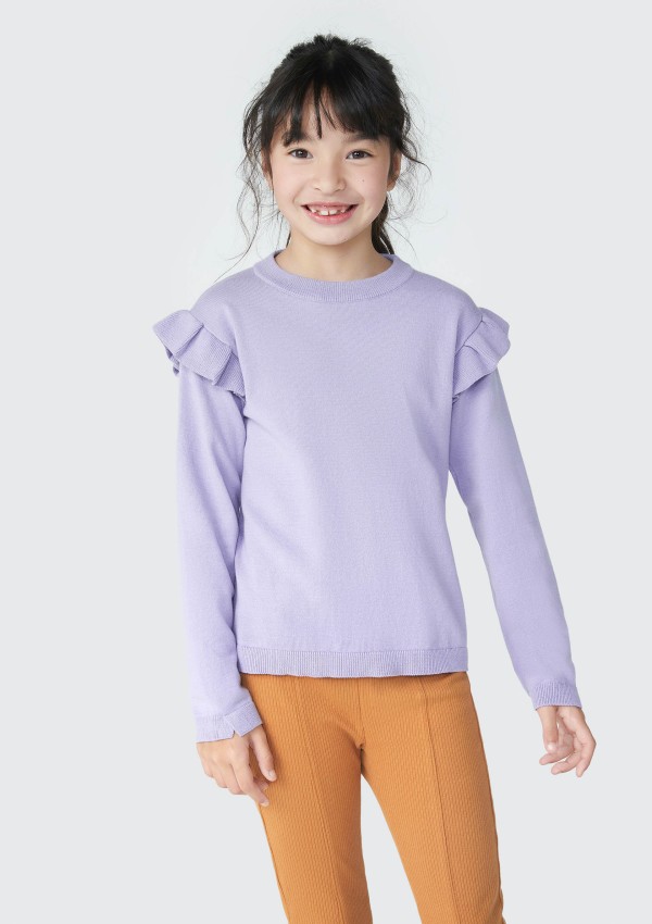 Encontraproduto.com.br - Blusão Infantil Menina Em Tricô Com Babados - Roxo