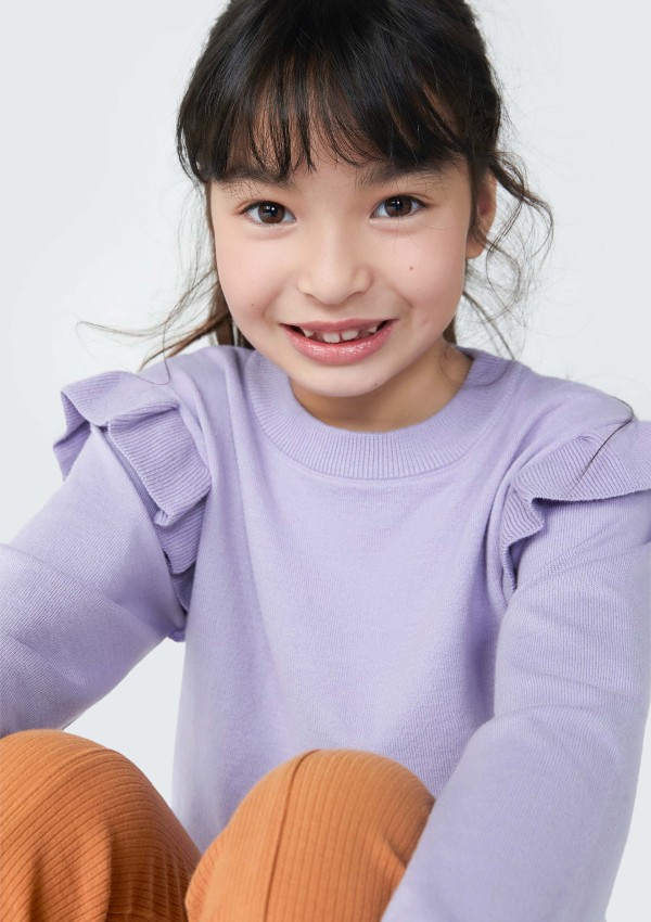 Encontraproduto.com.br - Blusão Infantil Menina Em Tricô Com Babados - Roxo