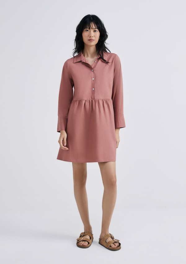 Encontraproduto.com.br - Vestido Curto Com Linho - Marsala