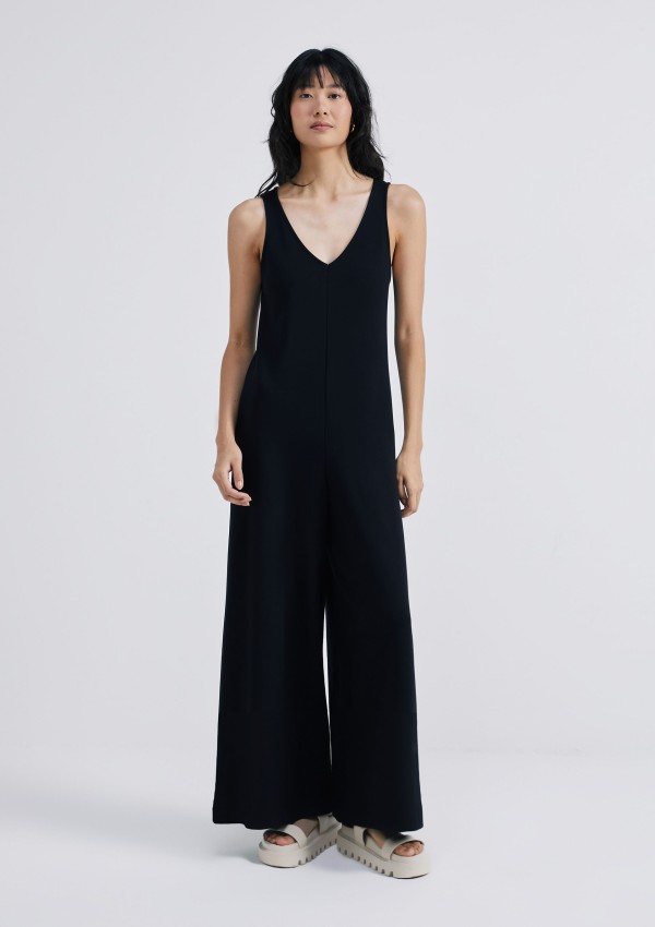 Macacão Longo Feminino Reto Em Algodão Supima - Preto
