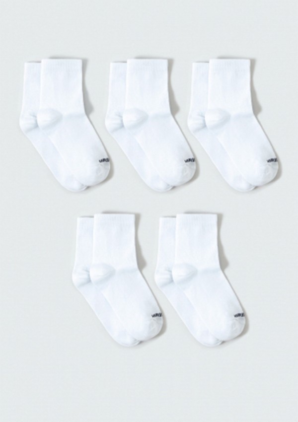 Kit Com 5 Pares De Meia Infantil Unissex Cano Médio - Branco
