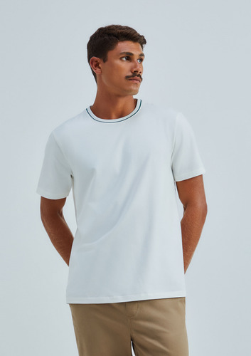 Camiseta Masculina Manga Curta Com Vivo Contrastante - Off white