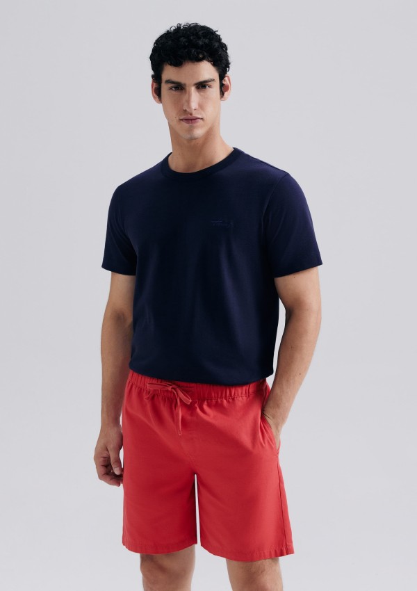 Encontraproduto.com.br - Bermuda Masculina Em Sarja Com Linho - Vermelho