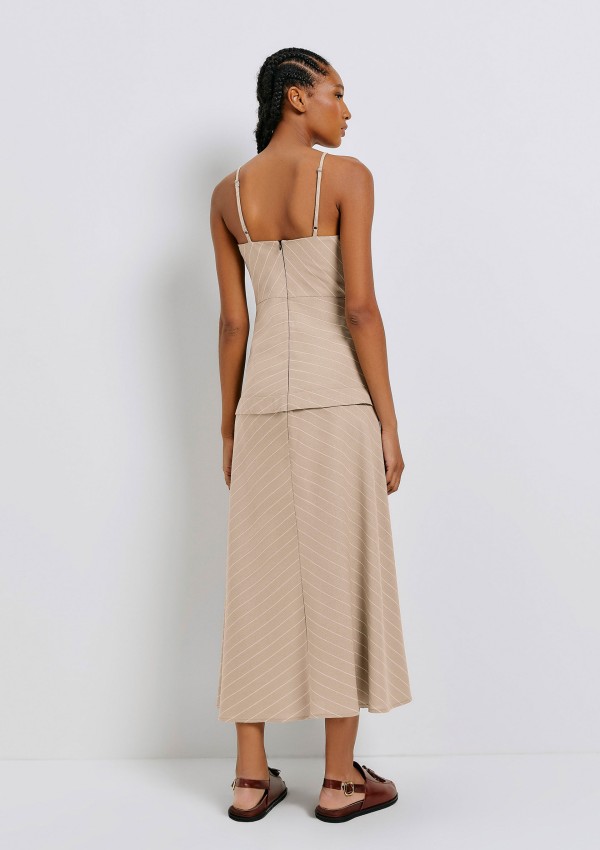 Encontraproduto.com.br - Vestido Midi Fio Tinto Com Linho - Marrom