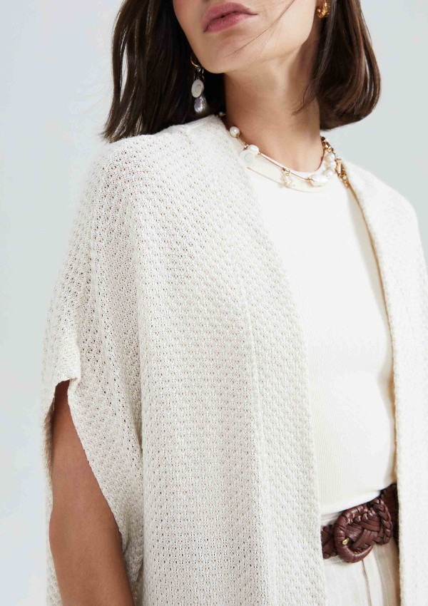 Encontraproduto.com.br - Kimono Feminino Oversized Texturizado Com Linho - Off white