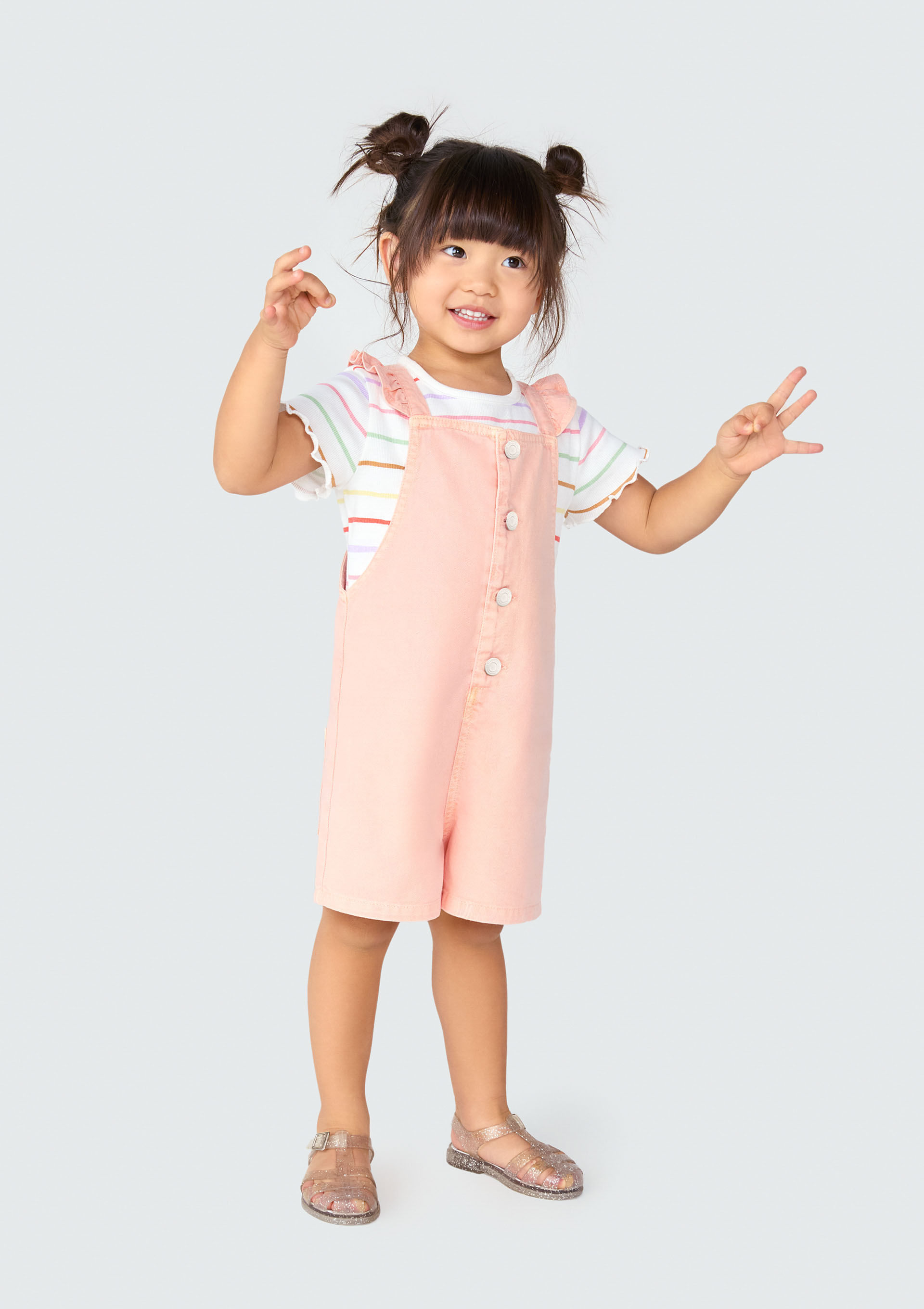Encontraproduto.com.br - Macacão Menina Toddler Em Sarja Com Babados - Rosa