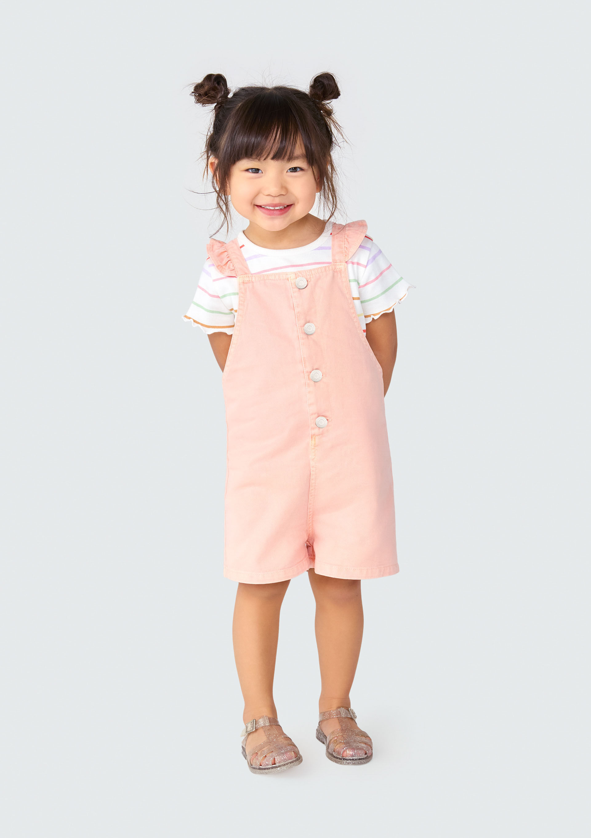 Encontraproduto.com.br - Macacão Menina Toddler Em Sarja Com Babados - Rosa