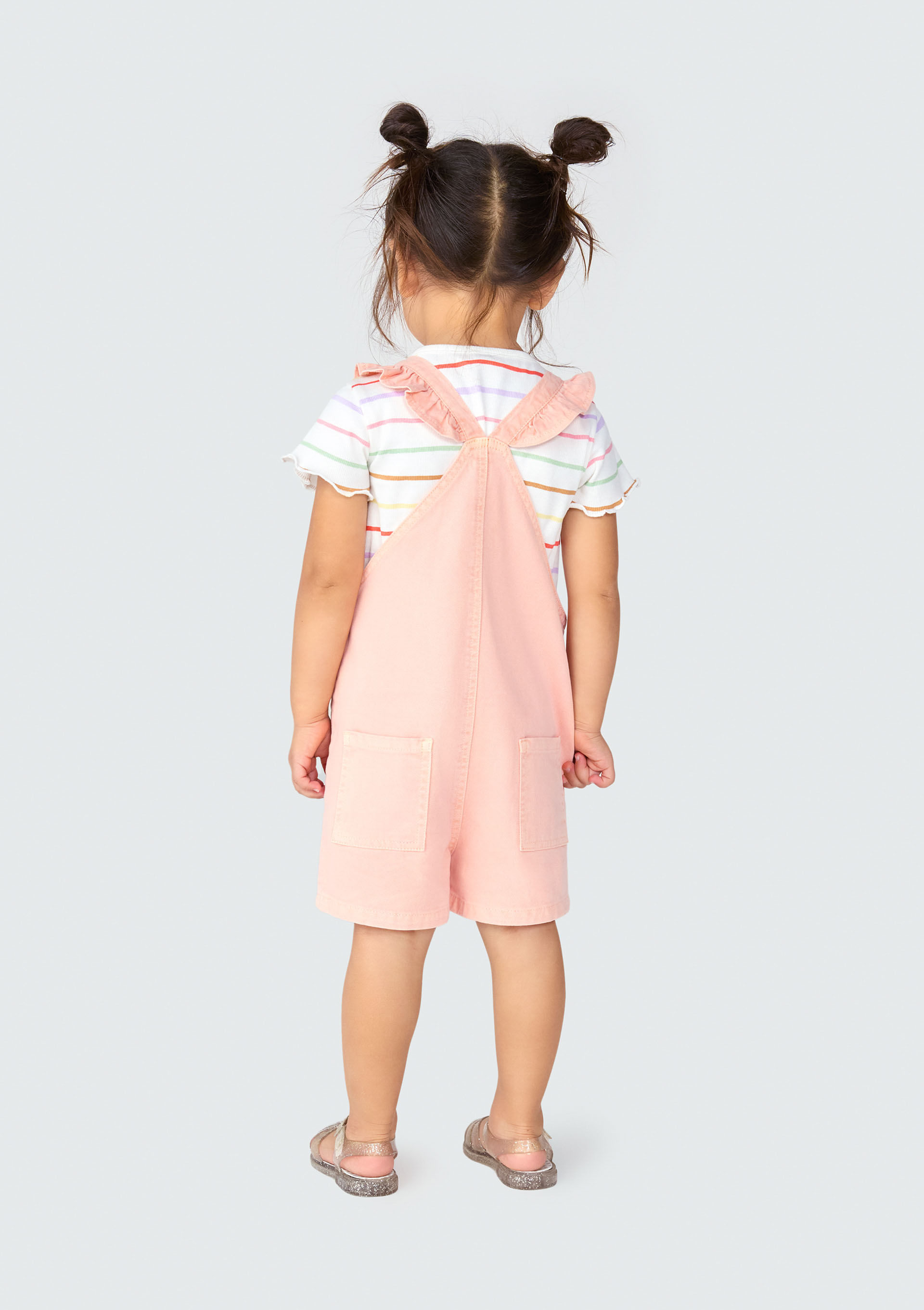 Encontraproduto.com.br - Macacão Menina Toddler Em Sarja Com Babados - Rosa