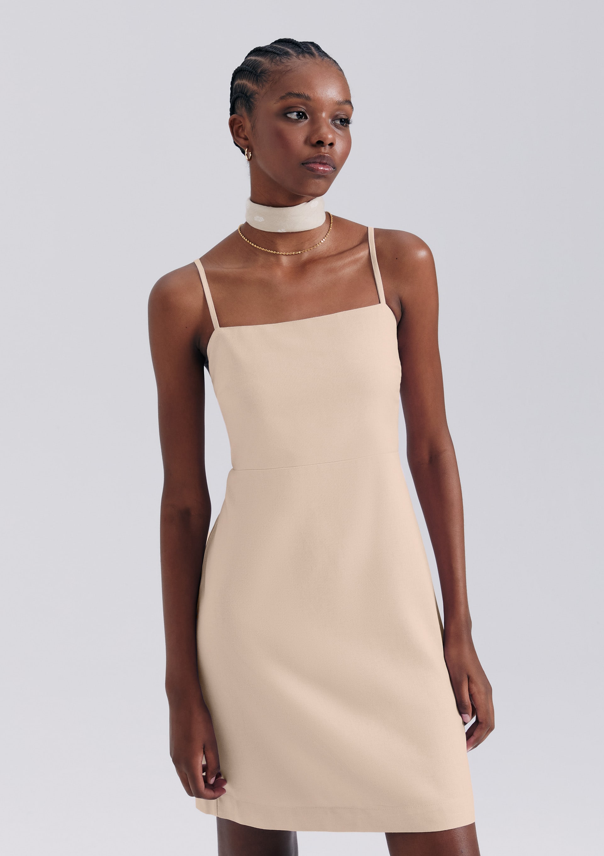 Encontraproduto.com.br - Vestido Curto Em Viscolinho - Creme