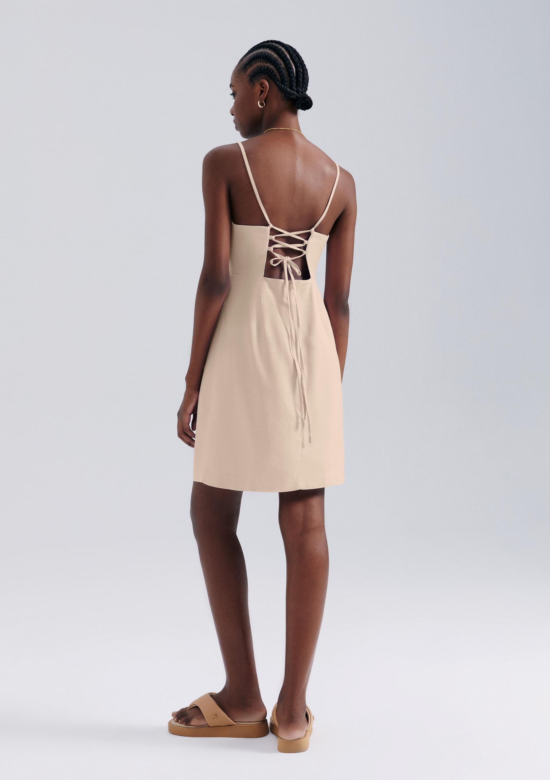 Encontraproduto.com.br - Vestido Curto Em Viscolinho - Creme