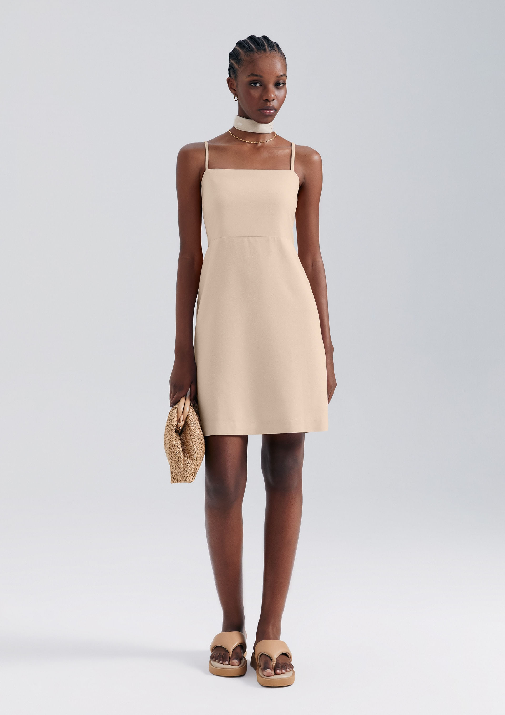 Encontraproduto.com.br - Vestido Curto Em Viscolinho - Creme