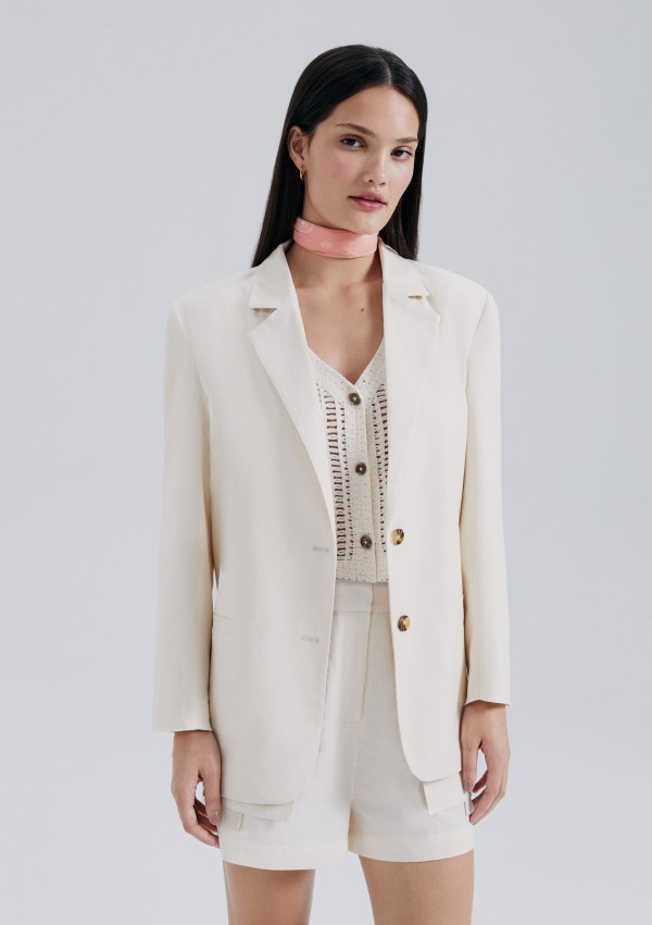 Encontraproduto.com.br - Blazer Feminino Com Linho - Creme