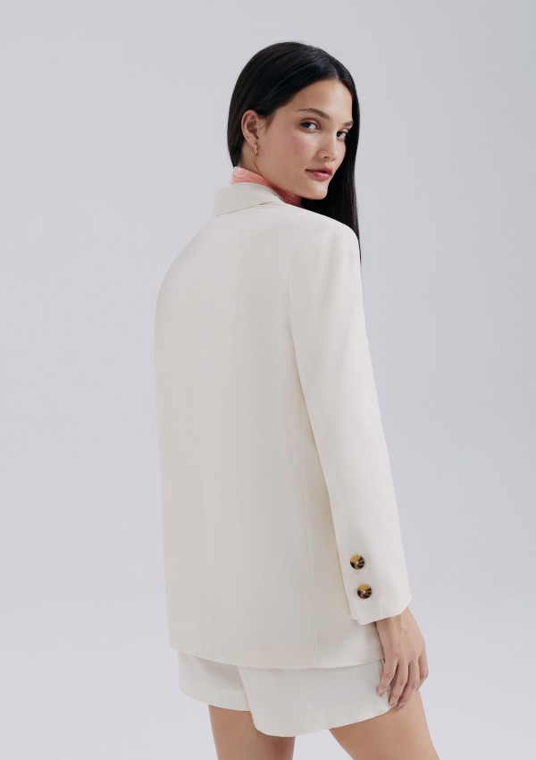 Encontraproduto.com.br - Blazer Feminino Com Linho - Creme