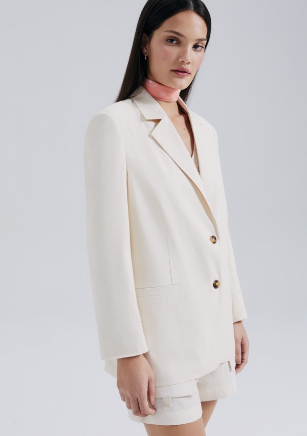 Encontraproduto.com.br - Blazer Feminino Com Linho - Creme