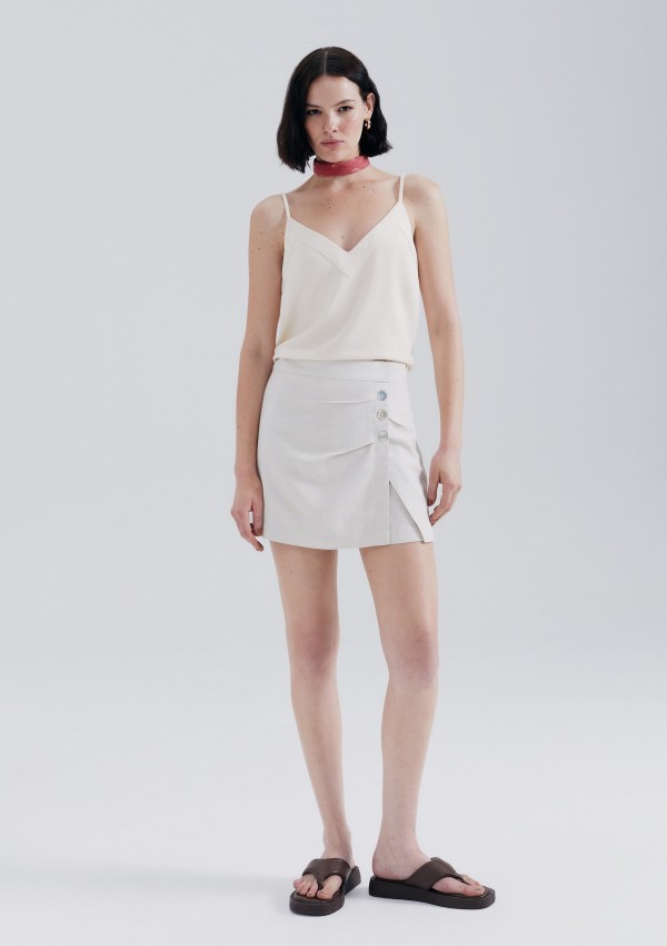 Encontraproduto.com.br - Shorts Saia Com Linho - Bege