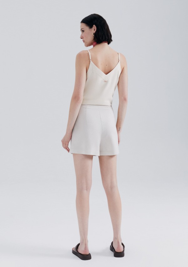 Encontraproduto.com.br - Shorts Saia Com Linho - Bege