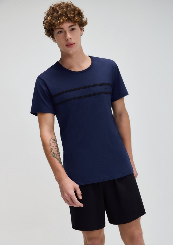 Encontraproduto.com.br - Pijama Curto Masculino Em Algodão - Azul