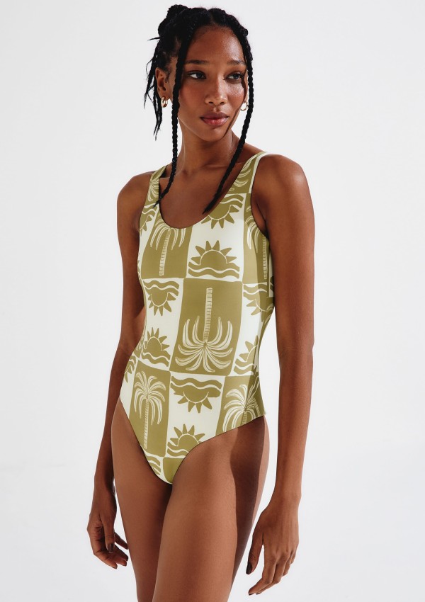 Encontraproduto.com.br - Maiô Alças Finas Estampado Com Fio LYCRA® - Verde