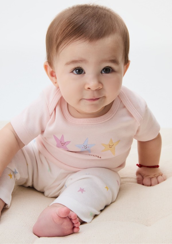Encontraproduto.com.br - Conjunto Bebê Menina Body e Legging Em Ribana Estampada - Multicolorido