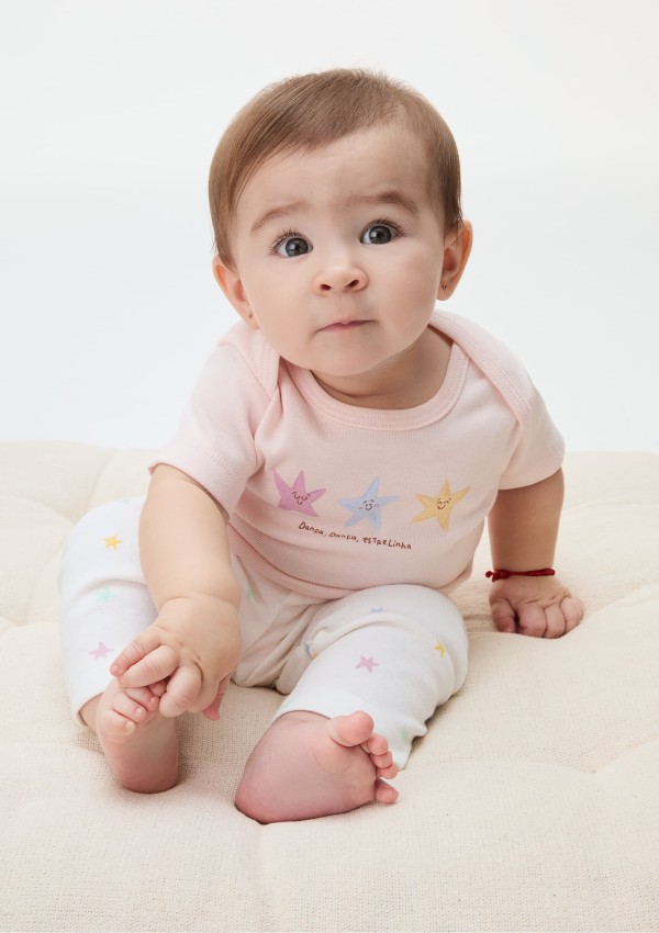 Encontraproduto.com.br - Conjunto Bebê Menina Body e Legging Em Ribana Estampada - Multicolorido