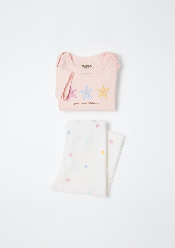 Encontraproduto.com.br - Conjunto Bebê Menina Body e Legging Em Ribana Estampada - Multicolorido