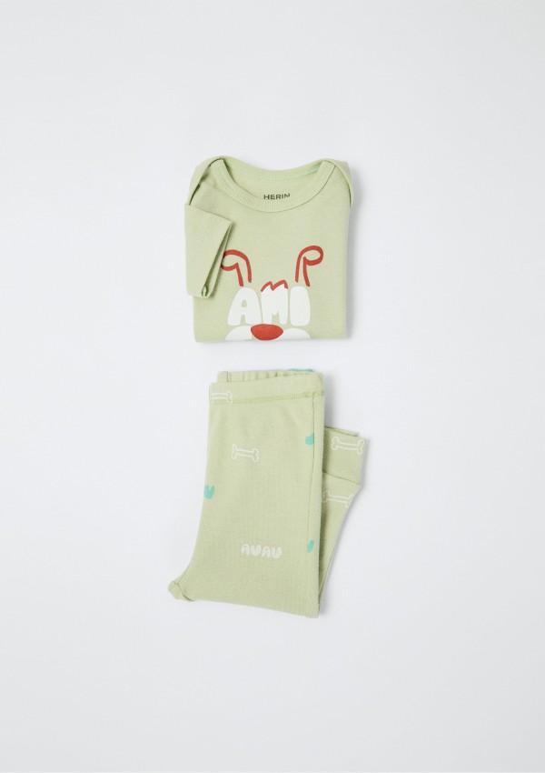 Encontraproduto.com.br - Conjunto Bebê Menino Em Ribana Com Body e Calça - Verde