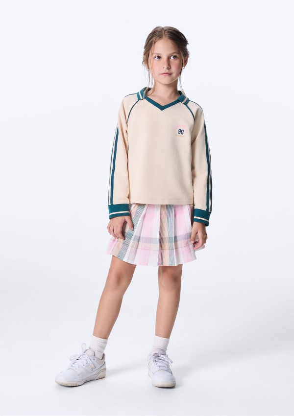 Shorts Saia Infantil Evasê Xadrez - Rosa
