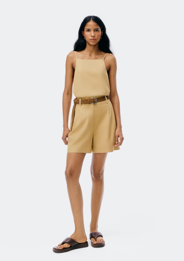 Shorts Feminino Cintura Alta Em Alfaiataria - Bege